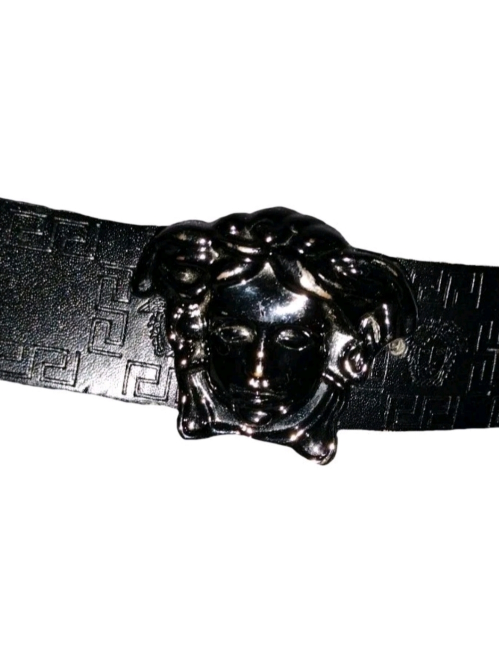 Versace Black Belt Geometric Pattern Medusa Decorative Buckle Designer Logo